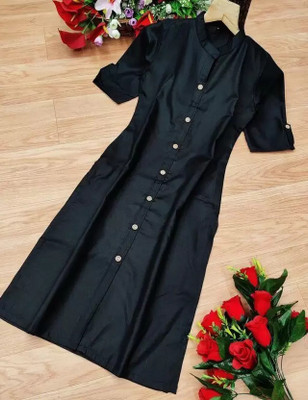 Narrow Fashion Women Solid Frontslit Kurta(Black)