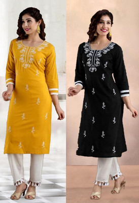 SISTO Women Embroidered Straight Kurta(Multicolor)