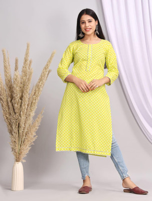GUNAKSHI CREATIONS Women Printed Straight Kurta(Yellow)
