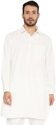 MAHARAJA Men Solid Pathani Kurta(White)