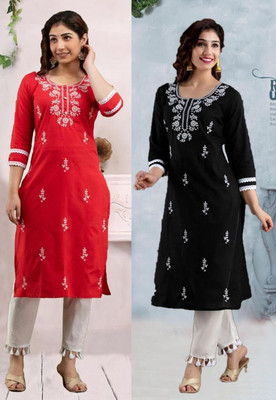 SISTO Women Chikan Embroidery A-line Kurta(Multicolor)