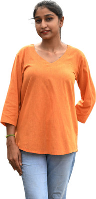 ALL ABOUT POSHAAK Women Solid Straight Kurta(Orange)
