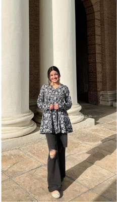 AQUACOLLECTION Women Printed A-line Kurta(Black)