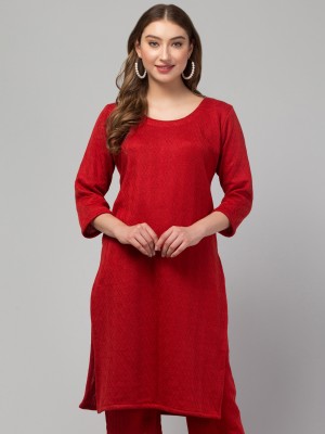 CROWNKING Women Self Design A-line Kurta(Red)