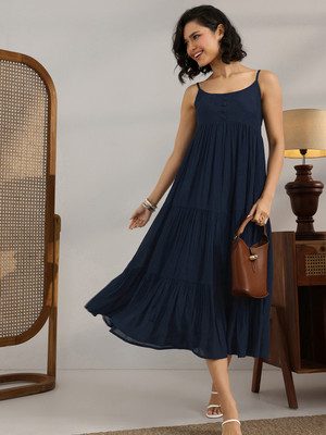 LIBAS Women Solid Flared Kurta(Blue)