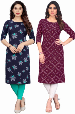 MARIDI FASHION Women Printed A-line Kurta(Blue, Maroon)