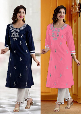 SISTO Women Embroidered Straight Kurta(Multicolor)