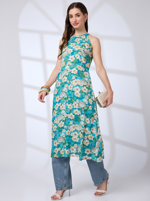 Globus Women Floral Print A-line Kurta(Green)