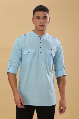 KUONS AVENUE Men Solid Straight Kurta(Light Blue)