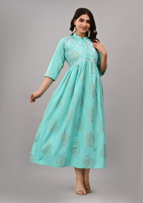 Tejal Textile Women Embroidered Anarkali Kurta(Light Blue)