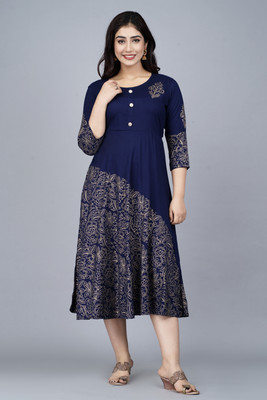 CHOISE GABBAA Women Block Print Anarkali Kurta(Blue)