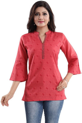 Anmi Tomato Cotton Blended Casual Short Tunic Top Printed Women Straight Kurta(Red)