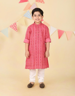 Fabindia Boys Printed Straight Kurta(Pink)