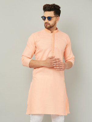 AEW DESIGNS Men Solid Straight Kurta(Beige)
