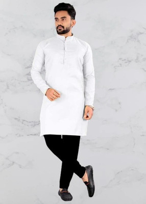 ART CURTAIN Men Solid Straight Kurta(White)