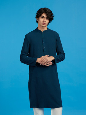 DIWAS by Manyavar Men Self Design Straight Kurta(Blue)