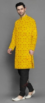PRIDE SALES Men Floral Print Ethnic Dress Kurta(Yellow)