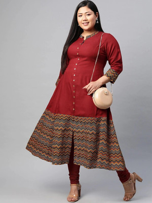 Yash Gallery Women Printed A-line Kurta(Maroon)