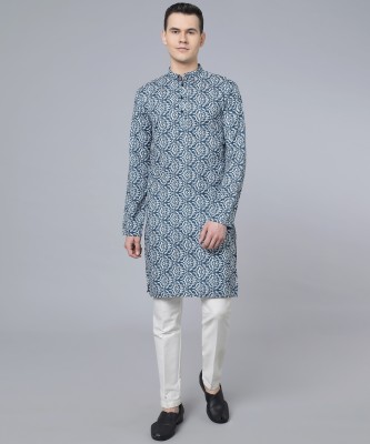 KALP CRAZE Men Printed A-line Kurta(Dark Blue)