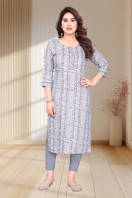 SEWDHAGA Women Printed Straight Kurta(Grey)