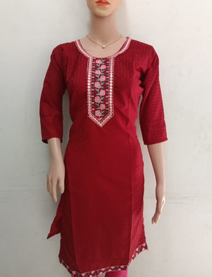 Josh Women Embroidered Straight Kurta(Maroon)