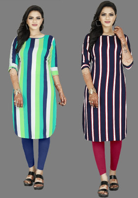 tanvi creation Women Striped Straight Kurta(Purple)