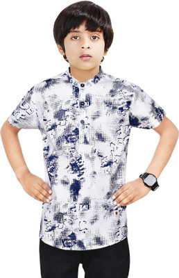 MOHINI CREATION Boys Printed Straight Kurta(White, Blue)