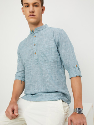 MAX Men Printed Straight Kurta(Blue)