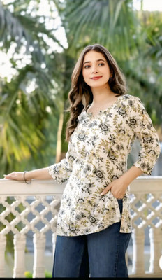 ADWETA Women Printed Straight Kurta(White)