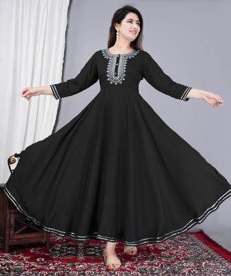 Nikhat Women Solid Anarkali Kurta(Black)