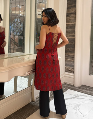 INFINITYEMPORIUM19 Women Printed Straight Kurta(Maroon)