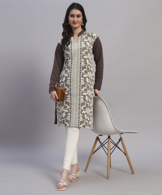 MOD YOUNG Women Embroidered Straight Kurta(Brown)