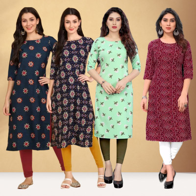Hiral Women Printed Straight Kurta(Red)