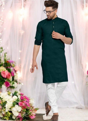 Krisha trend Men Solid Straight Kurta(Dark Green)