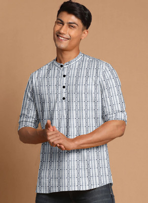 ISUELFAB Men Printed Straight Kurta(White, Grey)