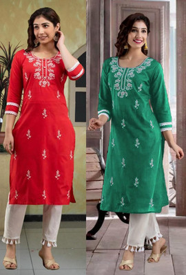 SISTO Women Chikan Embroidery Straight Kurta(Multicolor)