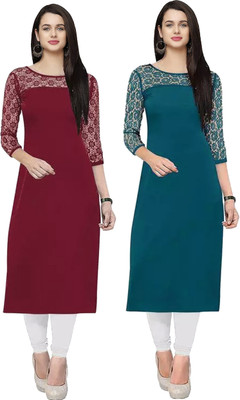 Maheshvi Women Self Design A-line Kurta(Blue, Maroon)