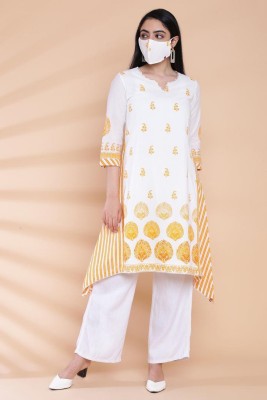 BIBA Women Printed A-line Kurta(White)