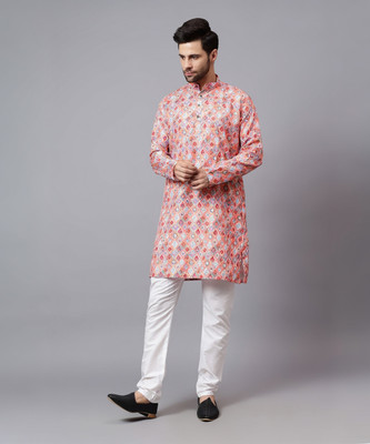 Yugnik Men Self Design A-line Kurta(Orange)