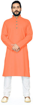 Swegzin Men Solid A-line Kurta(Orange)
