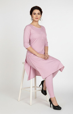 PickCell Women Solid Straight Kurta(Purple)