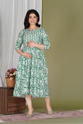 SONOVELY Women Printed Anarkali Kurta(Green)