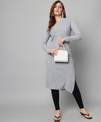 BUDAPEST Women Self Design Straight Kurta(Grey)