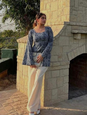 AAJANEYA FASHION Women Printed A-line Kurta(Dark Blue)