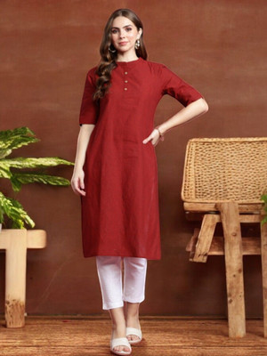 Ladylaz Women Solid Straight Kurta(Red)