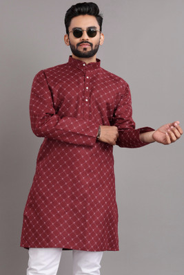 SOPANI Men Printed Straight Kurta(Maroon, White)