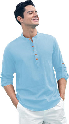 VIMASUTI Men Solid Straight Kurta(Light Blue)