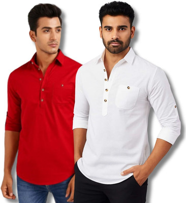 ClothTheory Men Solid Straight Kurta(Red, White)