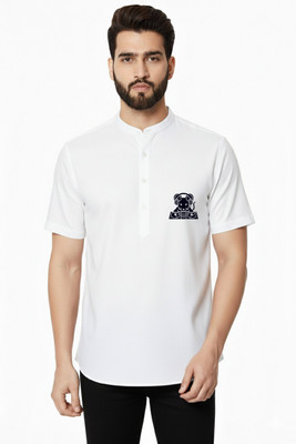 ZAKOD Men Printed Straight Kurta(White)