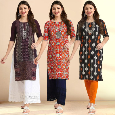 1 Stop Fashion Women Printed Straight Kurta(Multicolor)